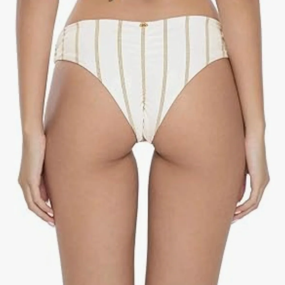 PQ Swim Golden Stripe Basic Ruched Bottom Teeny Size Small Cheeky Cut Bikini